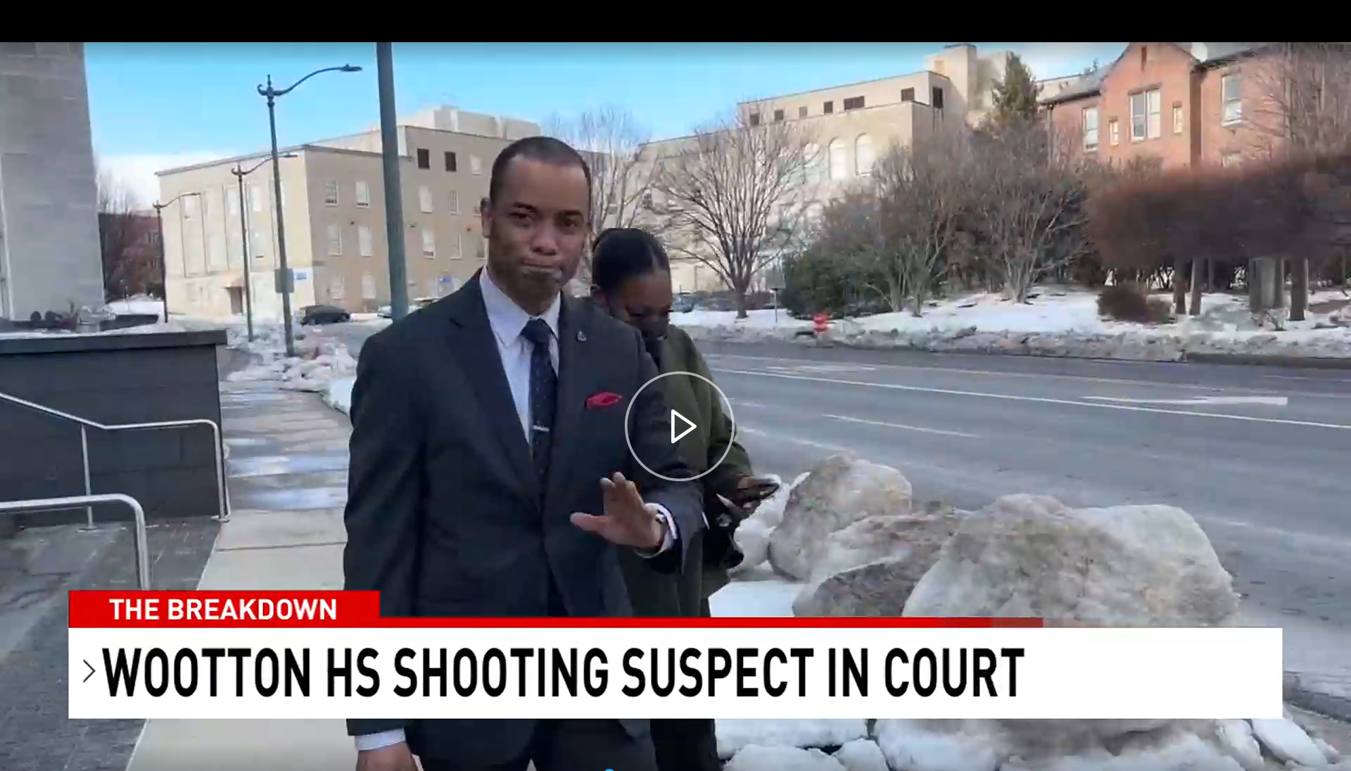 Attorney Enoch Edmond outside Montgomery County courthouse representing family in Wootton High School shooting case